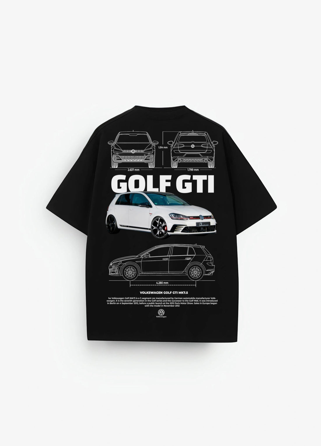 Volkswagen golf GTI White Oversized T-shirt Black - Strells