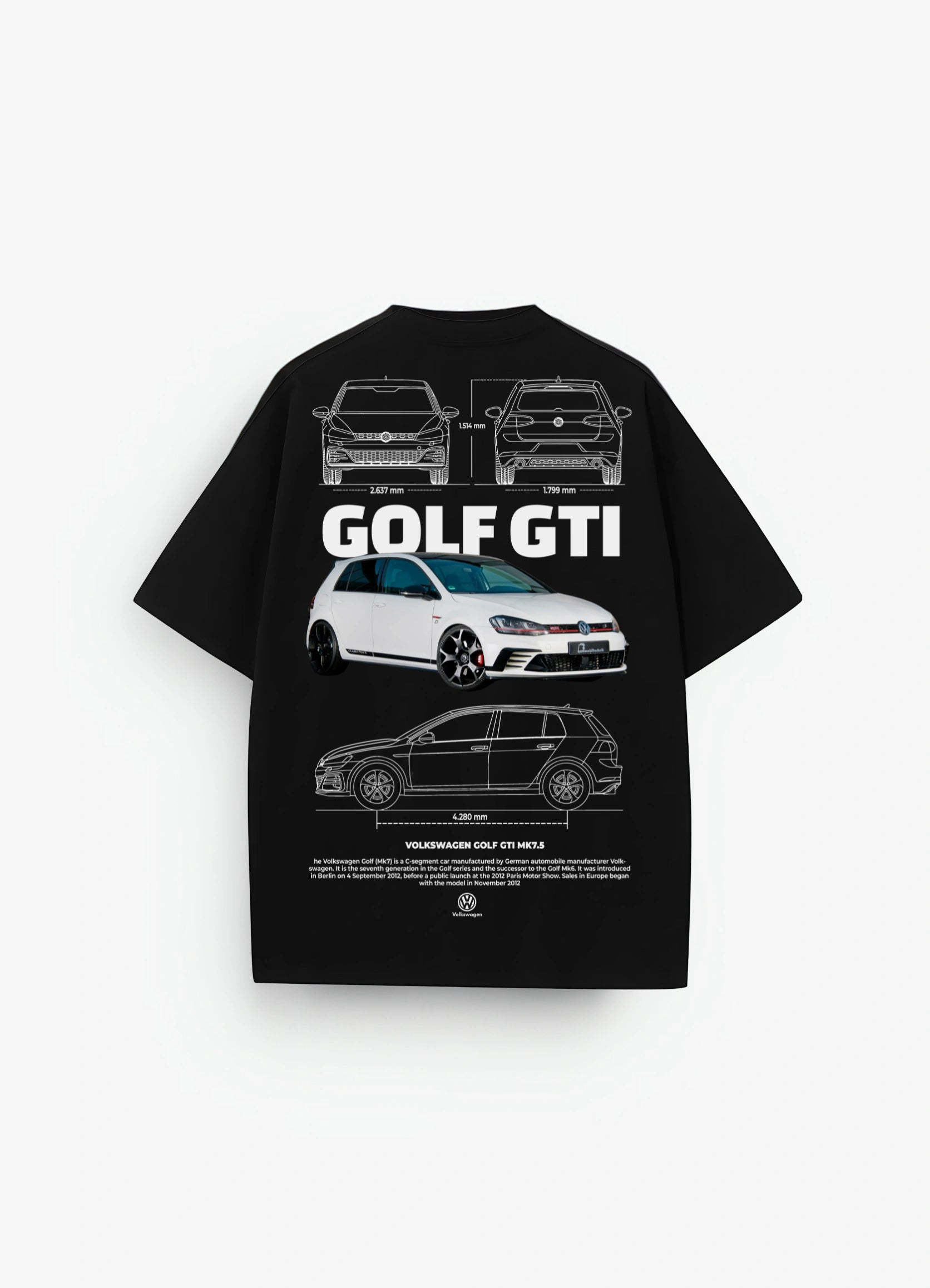 Volkswagen golf GTI White Oversized T-shirt Black - Strells