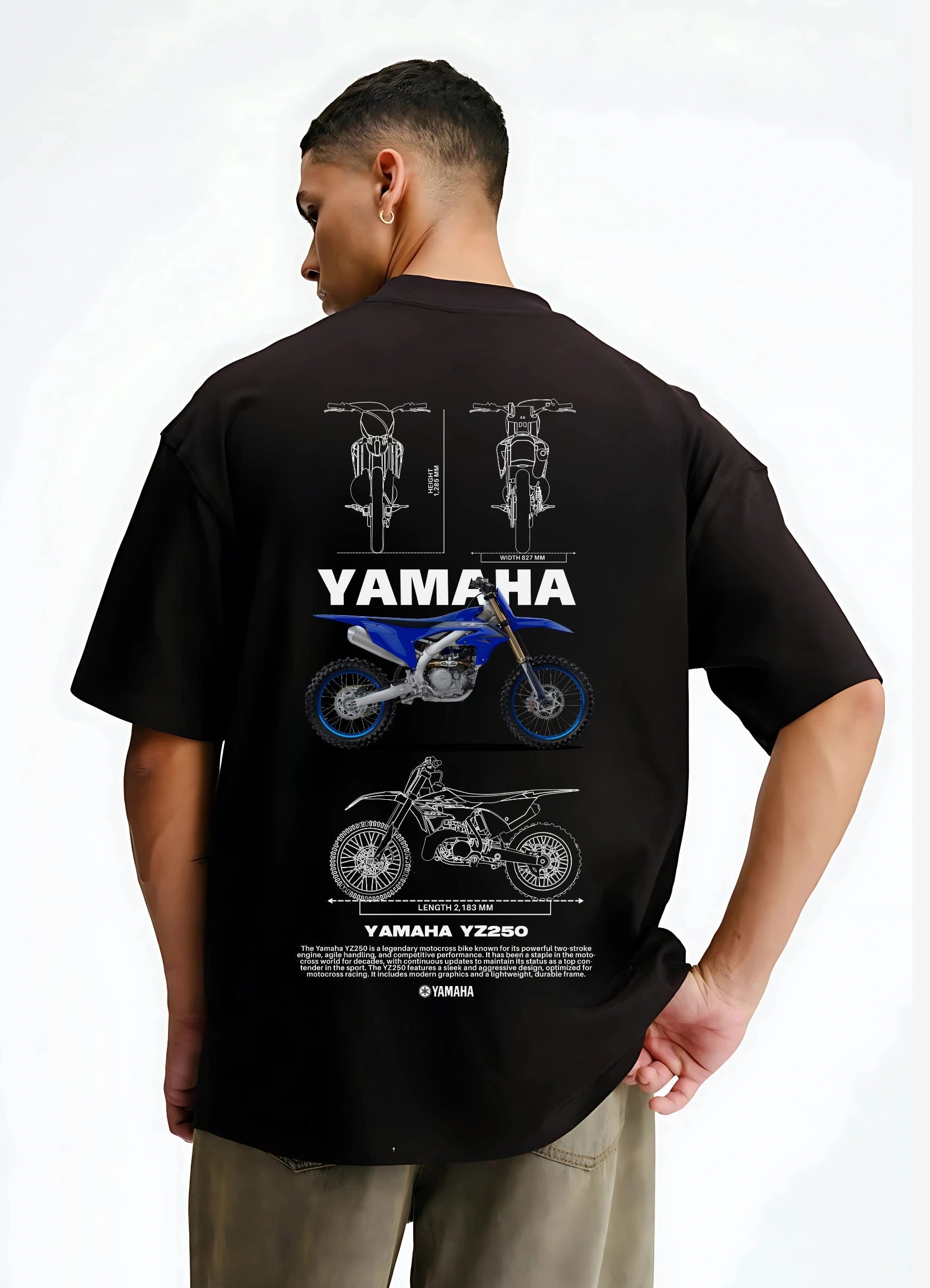 Yamaha YZ250 Bike Oversized T-shirt Black - Strells